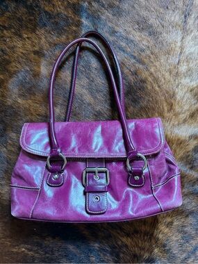 Women's Purple Shoulder Bag with Buckle Accent